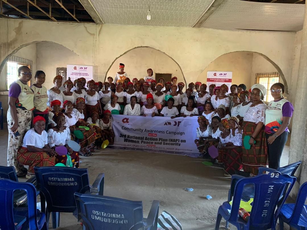 Group photograph of the Alliances for Africa (AfA) Sensitisation Team with Umuokanne Community Women, Ohaji/Egbema, shortly after the sensitisation meeting on Monday, 18 August 2025.
